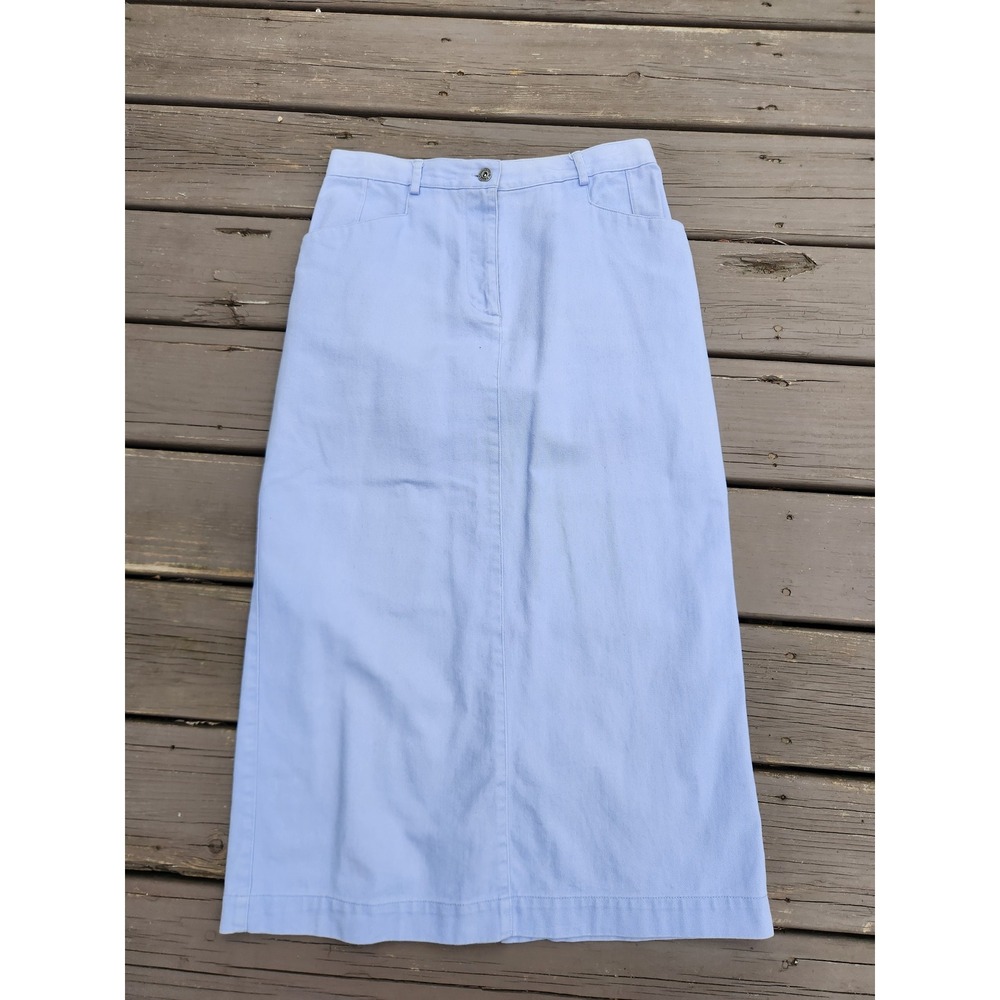 Christopher Banks Denim Maxi Skirt Pastel Purple Cotton Back Button Vent Size 8